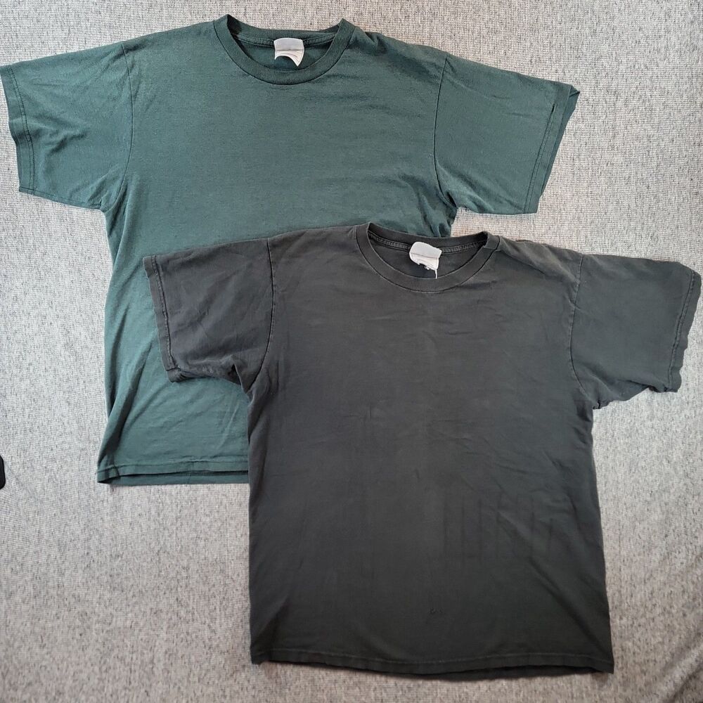 Vintage 90s Fruit of the Loom Blank T-Shirts Lot 2 Green Black Distressed L
